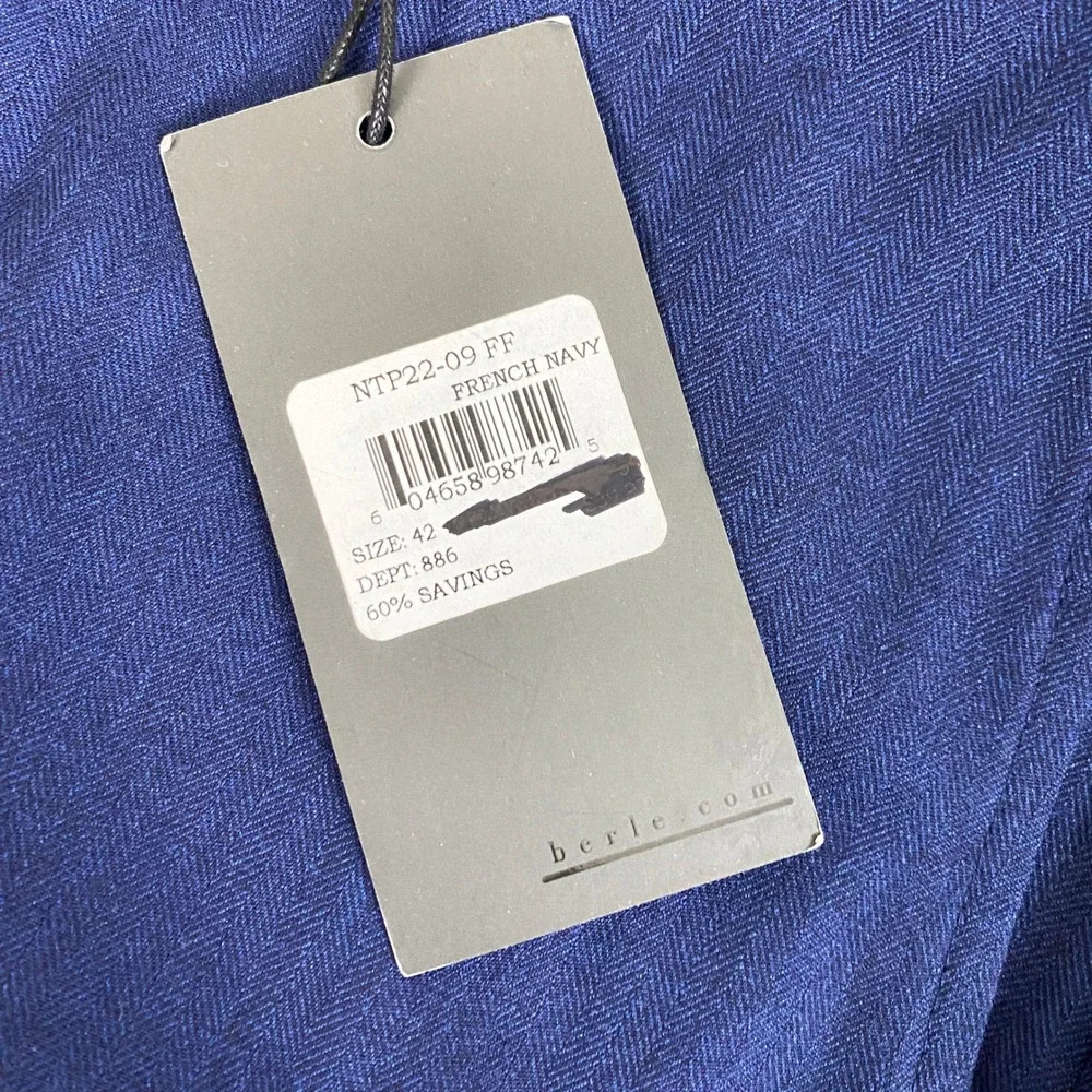 Berle Dress Pants Men's 42 Modern Fit French Navy Herringbone Flat Front New NWT